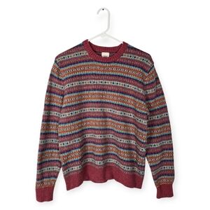 Lands End Canvas 1963 Cotton Wool Blend Fair Isle Striped Fishermancore Sweater